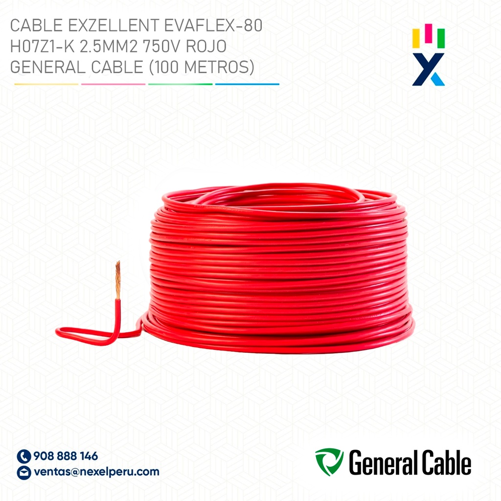 CABLE EXZELLENT EVAFLEX-80 H07Z1-K 2.5MM2 750V ROJO GENERAL CABLE (100 METROS)