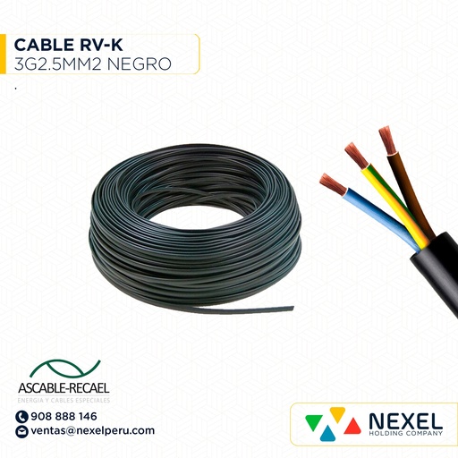 [A243541] CABLE RZ1-K 0,6/1KV 3G2,5MM2 NEGRO ASCABLE