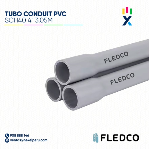 [B743512] TUBO CONDUIT PVC SCH40 4" 3.05M CC 3218 FLEDCO