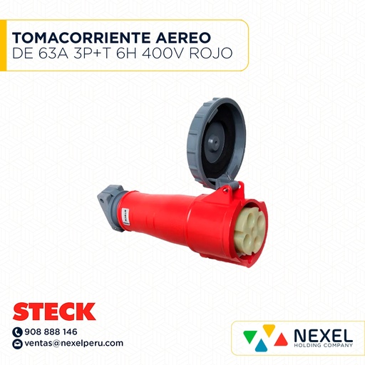 [F111967-O] OUT- TOMACORRIENTE AEREO DE 63A 3P+T 6H 400V ROJO IP67 / S-4556W STECK