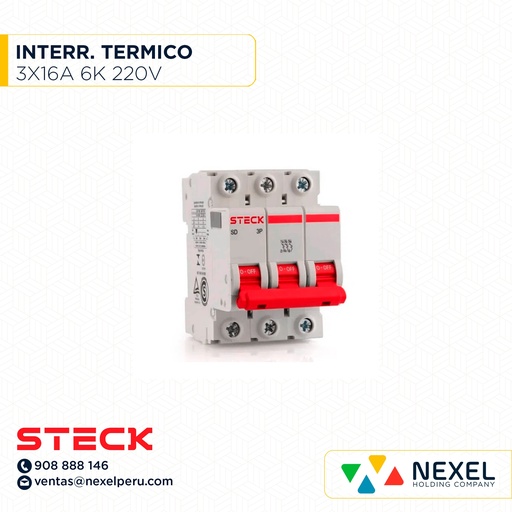 [G11082-O] OUT- INTERRUPTOR TERMICO 3X16A. 6KA/220V RIEL / SDZ-D63C16 STECK