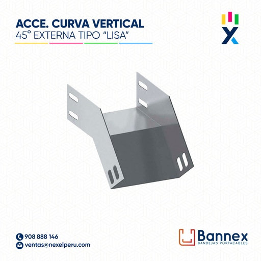 [C145446] CURVA VERTICAL EXTERNA 45° GALV. TIPO "LISA" 450x60MM 1.2MM C/TAPA INC. UNION BANNEX