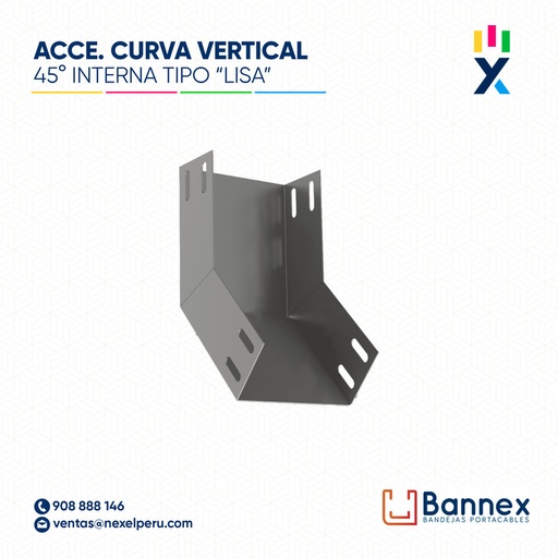 [C145557] CURVA VERTICAL INTERNA 45° GALV. TIPO "LISA" 500x150MM 2MM C/TAPA INC. UNION BANNEX
