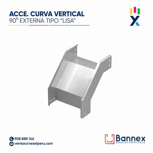 [C145833] CURVA VERTICAL EXTERNA 90° GALV. TIPO "LISA" 400x60MM 1.5MM C/TAPA INC. UNION BANNEX