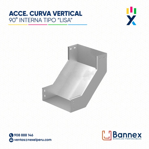 [C146031] CURVA VERTICAL INTERNA 90° GALV. TIPO "LISA" 400x60MM 1.5MM C/TAPA INC. UNION BANNEX