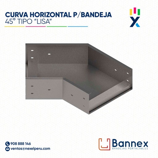 [C146243] CURVA HORIZONTAL 45° GALV. TIPO "LISA" 200x60MM 1.2MM C/TAPA INC. UNION BANNEX
