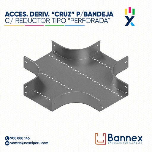 [C148124] ACCES. DERIV. "CRUZ" C/ REDUCTOR TIPO "PERFORADA" 200x60MM 1.2MM C/TAPA INC. UNION BANNEX