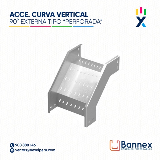 [C148892] CURVA VERTICAL EXTERNA 90° GALV. TIPO "PERFORADA" 400x60MM 2MM C/TAPA INC. UNION BANNEX
