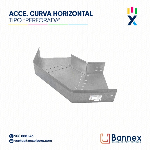 [C149388] CURVA HORIZONTAL 90° GALV. TIPO "PERFORADA" 350x60MM 2MM S/TAPA INC. UNION BANNEX