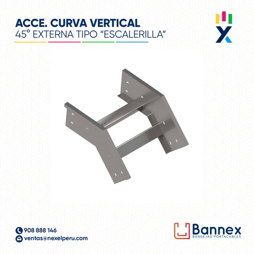 [C151493] CURVA VERTICAL EXTERNA 45° GALV. TIPO "ESCALERILLA" 250x60MM 1.2MM C/TAPA INC. UNION BANNEX