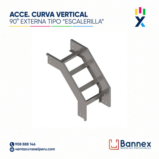 [C151889] CURVA VERTICAL EXTERNA 90° GALV. TIPO "ESCALERILLA" 250x60MM 1.2MM C/TAPA INC. UNION BANNEX