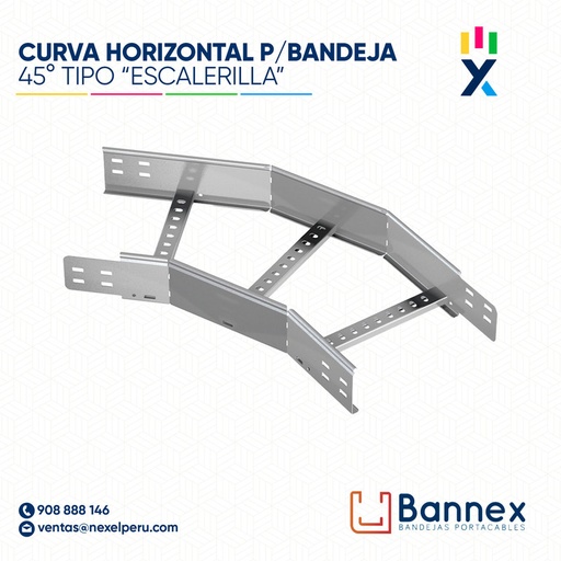[C152287] CURVA HORIZONTAL 45° GALV. TIPO "ESCALERILLA" 150x60MM 1.2MM C/TAPA INC. UNION BANNEX