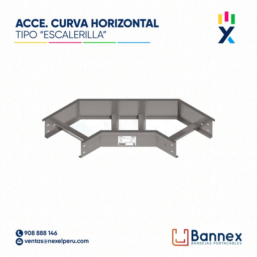 [C152476] CURVA HORIZONTAL 90° GALV. TIPO "ESCALERILLA" 100x60MM 1.5MM C/TAPA INC. UNION BANNEX