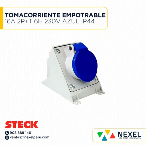 [F116147-O] OUT-TOMACORRIENTE EMPOTRABLE 16A 2P+T 6H 230V AZUL IP44 / N-3006 STECK OULET