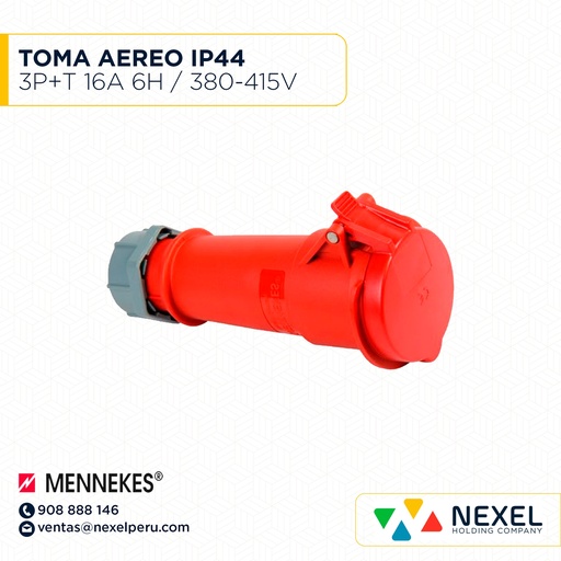 [F114493-O] OUT- TOMA AEREO 3P+T 16A 6H / 380-415V 50-60HZ IP44 TYP: 514 MENNEKES