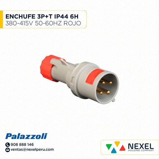 [F114491] ENCHUFE AEREO 16A 3P+T 380-415V 50-60HZ 6H IP44 COD: 700136 PALAZZOLI