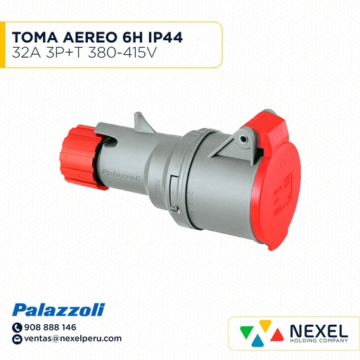 [F114490] TOMA AEREO 32A 3P+T 380-415V 50-60HZ 6H IP44 COD: 720236 PALAZZOLI