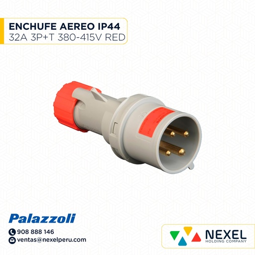 [F114489] ENCHUFE AEREO 32A 3P+T 380-415V 50-60HZ 6H IP44 COD: 700236 PALAZZOLI