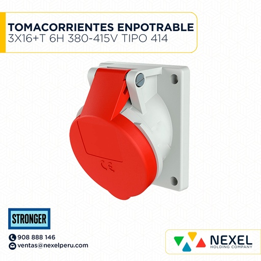 [F114341-O] OUT- TOMACORRIENTES ENPOTRABLE 3X16+T 6H 380-415V TIPO 414 ROJO STRONGER