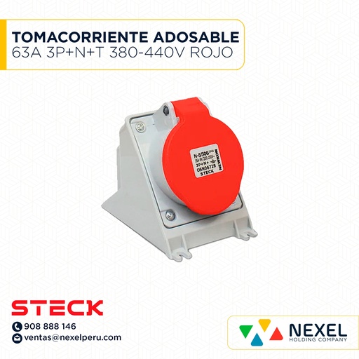 [F114251-O] OUT- TOMACORRIENTE ADOSABLE 63A 3P+N+T 380-440V ROJO 6H IP67 / S-5506 STECK