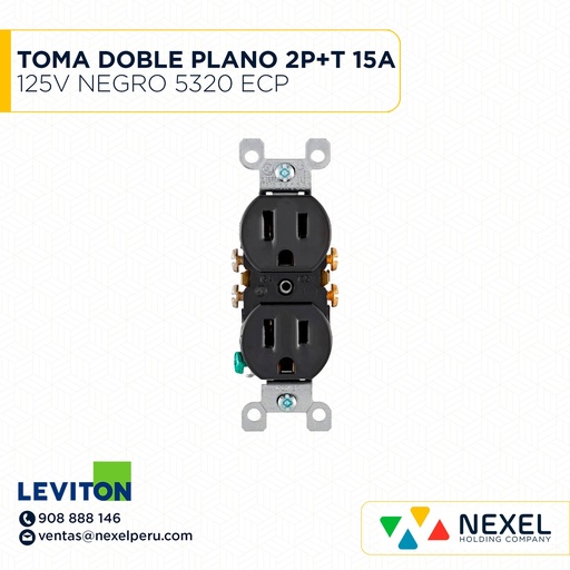 [F103931] TOMA DOBLE PLANO 2P+T 15A 125V NEGRO 5320 ECP LEVITON