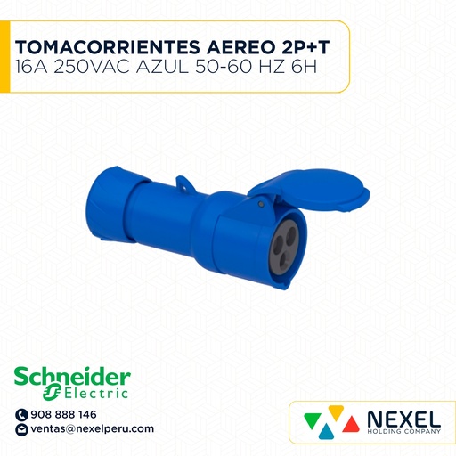 [F113698] TOMACORRIENTES AEREO 2P+T 16A 250VAC AZUL 50-60 HZ 6H IP44 PRATIKA PKY16M423 SCHNEIDER