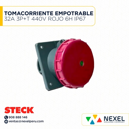 [F113467-O] OUT- TOMACORRIENTE EMPOTRABLE 32A 3P+T 440V ROJO 6H IP67 S4246W STECK