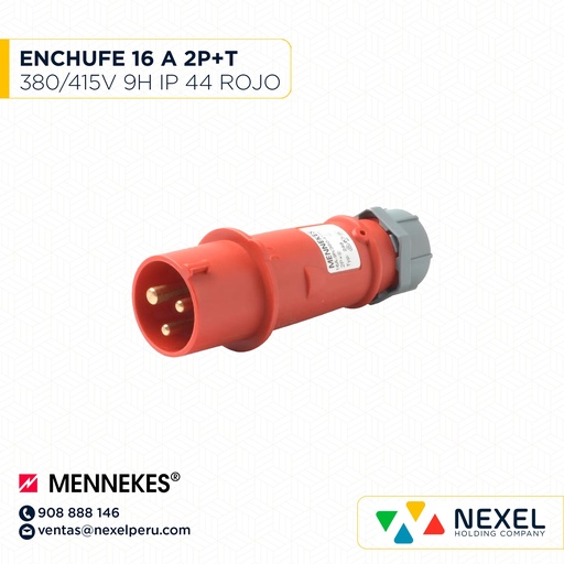 [F113207-O] OUT-ENCHUFE 16 A 2P+T 380/415V 9H IP44 TYP:249 ROJO MENNEKES