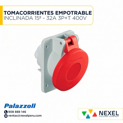 [F112169-O] OU- TOMACORRIENTES EMPOTRABLE INCLINADA 15º - 32A 3P+T 400V 6H IP44 488236 PALAZZOLI