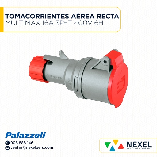 [F112166-O] OUT- TOMACORRIENTES AÉREA RECTA MULTIMAX 16A 3P+T 400V 6H IP67 730136 PALAZZOLI