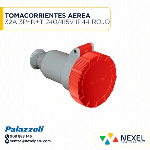 [F112159-O] OUT- TOMACORRIENTES AEREA 32A 3P+N+T 240/415V IP44 ROJO 730246 PALAZZOLI