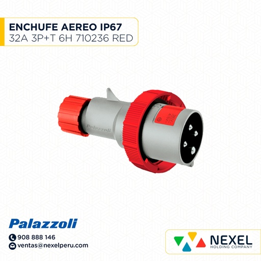 [F112158] ENCHUFE AEREO 32A 3P+T ROJO IP67 6H / 710236 PALAZZOLI