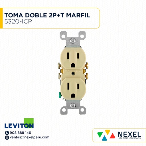 [F102132] TOMA DOBLE 2P+T MARFIL 5320-ICP LEVITON