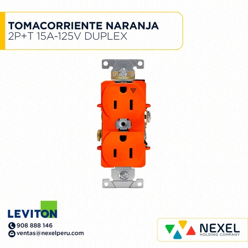 [F102131] TOMACORRIENTE NARANJA 2P+T 15A-125V DUPLEX 5262-IG LEVITON