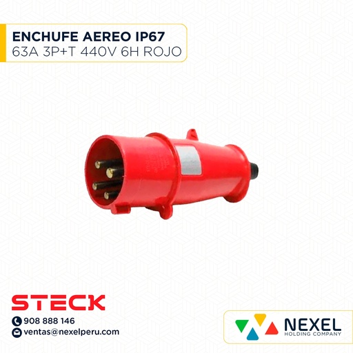 [F111986-O] OUT- ENCHUFE AEREO 63A 3P+T 440V 6H IP67 ROJO / N-4576 STECK