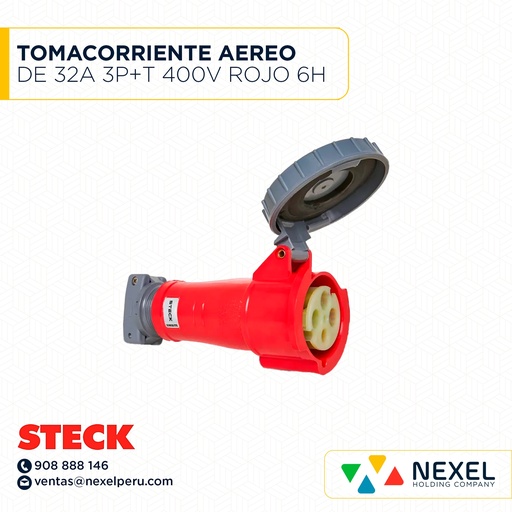 [F111975-O] OUT- TOMACORRIENTE AEREO DE 32A 3P+T 400V ROJO 6H IP67 / S-4256W STECK