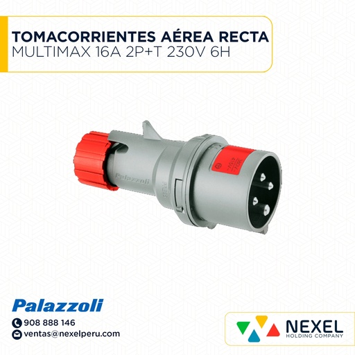 [F111392-O] OUT- TOMACORRIENTES AÉREA RECTA MULTIMAX 16A 2P+T 230V 6H IP44 720126 PALAZZOLI