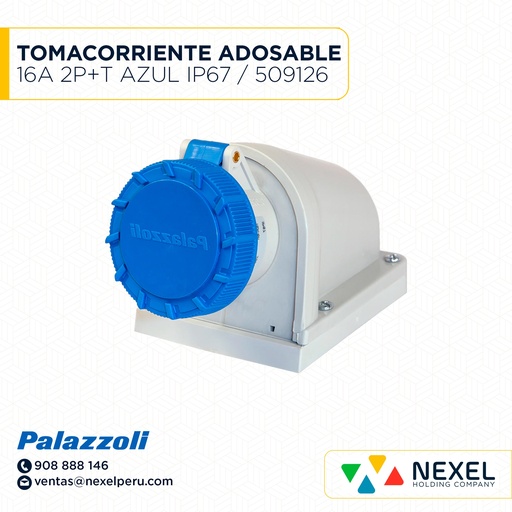 [F111390-O] OUT- TOMACORRIENTE ADOSABLE 16A 2P+T AZUL IP67 / 509126 PALAZZOLI