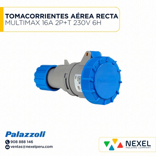 [F111388-O] OUT- TOMACORRIENTES AÉREA RECTA MULTIMAX 16A 2P+T 230V 6H IP67 730126 PALAZZOLI