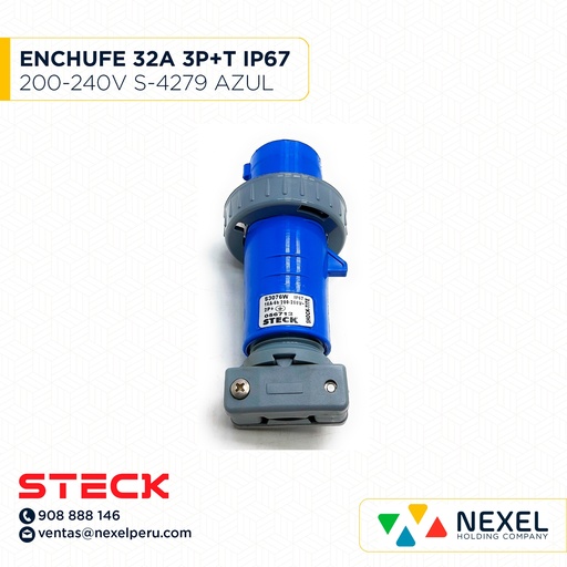 [F111324] ENCHUFE 32A 3P+T 220/240V 9H IP67 S-4279W AZUL STECK