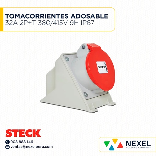 [F111323] TOMACORRIENTES ADOSABLE 32A 2P+T 380/415V 9H IP67 ROJO N-3209 STECK