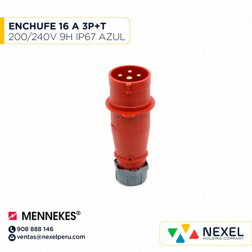 [F111316-O] OUT- ENCHUFE 16 A 3P+T 380/415V 6H IP44 TYP:252 ROJO MENNEKES