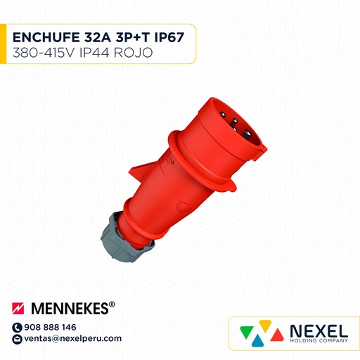 [F111313] ENCHUFE 32AMP 3P+T 380/415V 6H IP44 TYP:264 ROJO MENNEKES