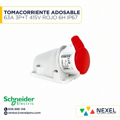 [F111312] TOMACORRIENTE ADOSABLE 63A 3P+T 415V ROJO 6H IP67 SCHNEIDER