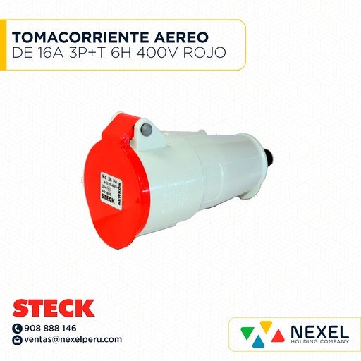 [F111098-O] OUT- TOMACORRIENTE AEREO DE 16A 3P+T 6H 400V ROJO IP44 / N-4056 STECK