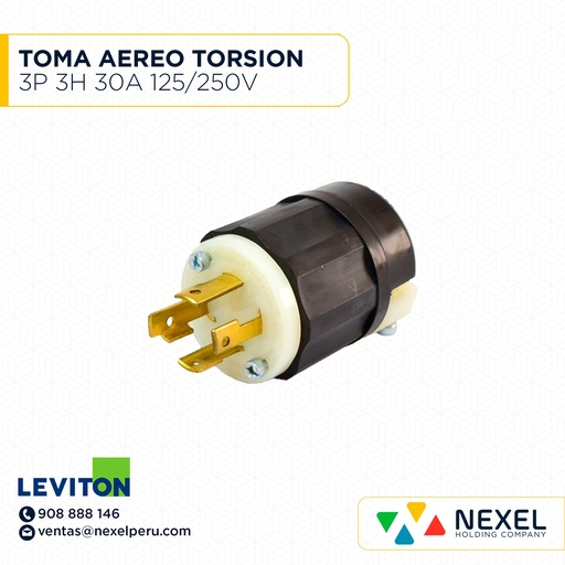 [F101033] TOMA AEREO TORSION 3P 4H 30A 125/250V NEMA L14-30 COD: 2713 LEVITON