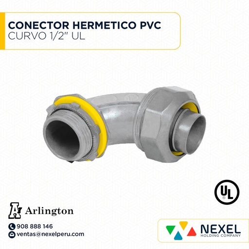 [B93050-O] OUT- CONECTOR HERMETICO PVC CURVO 1/2" UL ARLINGTON