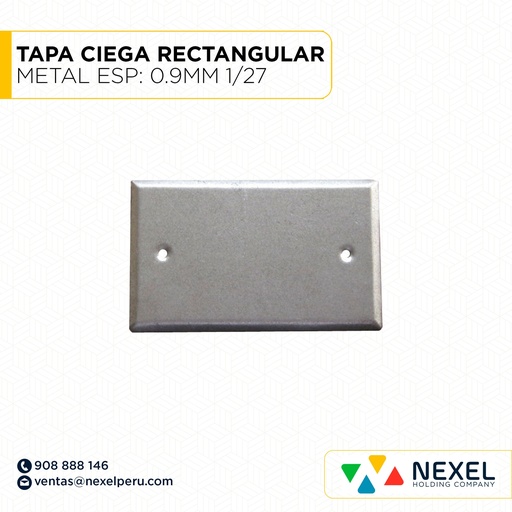 [D31165] TAPA CIEGA RECTANGULAR METAL ESP: 0.9MM 1/27 NACIONAL