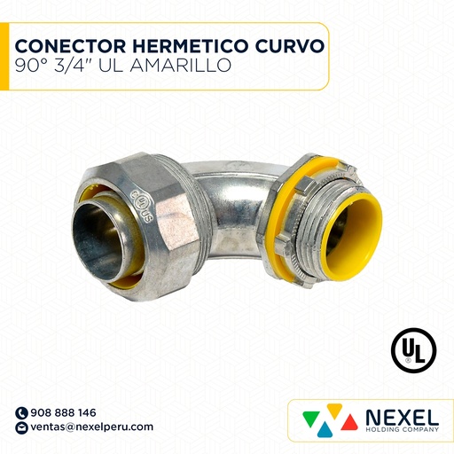 [B601561] CONECTOR HERMETICO CURVO 90° 3/4" UL AMARILLO STANDARD - B