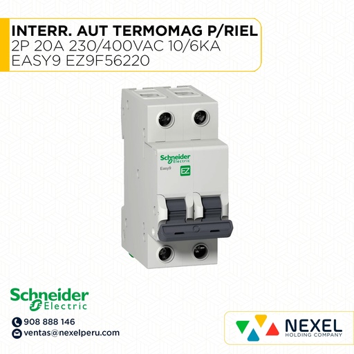 [G152697] INTERRUPTOR AUT TERMOMAG P/RIEL 2P 20A 230/400VAC 10/6KA EASY9 EZ9F56220 SCHNEIDER